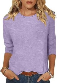 EADINVE Women’s Casual 3/4 Sleeve T-Shirts Round Neck Cute Tunic Tops Basic Tees Blouses Loose Fit Pullover