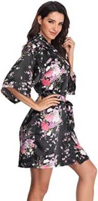 Super Shopping-zone Women’s Floral Short Satin Bridesmaid Robes Silky Bride Robes Getting Ready