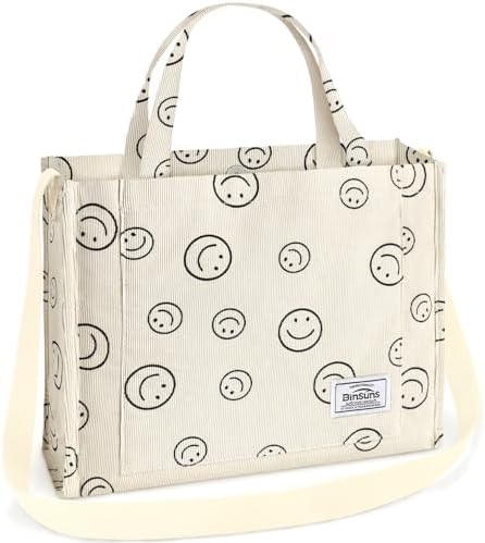 BINSUNS Corduroy Tote Bag for Women – Satchel Bag Large Tote Bag Aesthetic Crossbody Bag Handbag – School Work Travel Beach