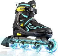 2PM SPORTS Vinal Girls Adjustable Flashing Inline Skates, All Wheels Light Up, Fun Illuminating Skates for Kids and Men