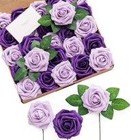 Ling’s Moment Artificial Flowers 25Pcs Lilac & Purple Roses Decor w/Stems,3″ Real Touch DIY Foam Floral for Wedding Bouquet/Centerpieces, Outdoors Party Backdrop, Room/Table, and Garden/Pot Decor