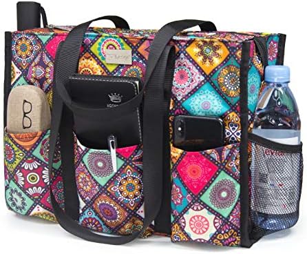 TOPDesign Utility Water Resistant Tote Bag with 13 Exterior & Interior Pockets, Top Zipper Closure & Thick Bottom Support