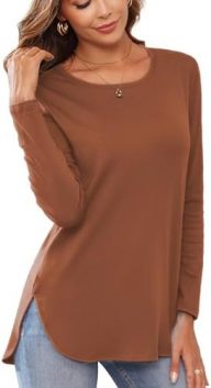 Herou Women’s Casual Long Sleeve T Shirt Crewneck With Side Split Fall Pullover Loose Tunic Sweater Tops