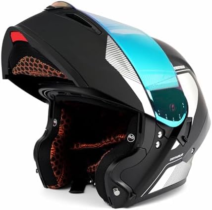Orthrus Modular LED Full Face Motorcycle Helmet – DOT Approved, Flip-Up Dual Visor Design for Motorbikes, Street Bikes, Mopeds, Racing, Commuting – Unisex Adult