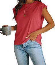 Women’s Cap Sleeve Tank Top Crew Neck T Shirts Loose Fit Basic Summer Casual Tee Tops