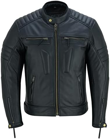 Men’s Motorbike Premium Quality Leather Jacket Distress Zip Up Motorcycle Protection