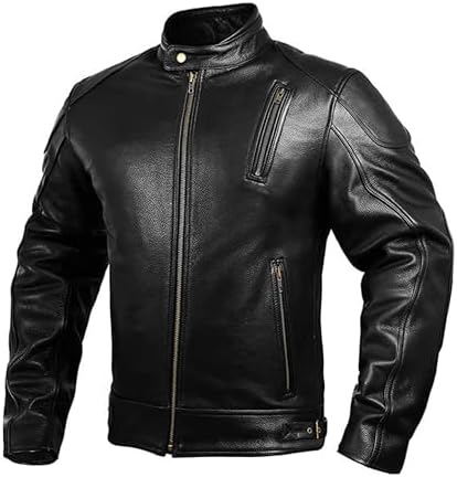 HWK Leather Motorcycle Jacket with Armor for Men, Cafe Racer Genuine Leather Jacket for Weather Resistant Riding