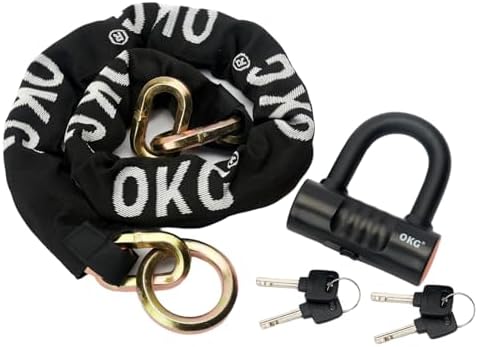 OKG Ultra Security Motorcycle Chain Lock, 4 Keys, 13lbs, 5 ft x 1/2in (12mm) Thick Motorcycle Lock Chain, Heavy Duty Chain Lock, High Security Cut Proof Chain Combo Anti Theft Heavy Duty Small U-Lock